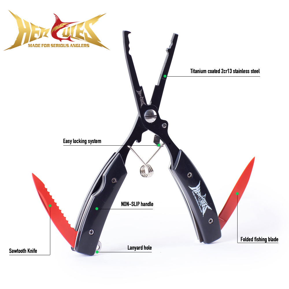 Fishing Equipment Cheap - คีมตกปลา HERCULES พร้อมปลอกและสายคล้อง พร้อมที่ถอดตะขอและที่ตัดสาย พร้อมเครื่องมืออเนกประสงค์แบบพับได้ (6.5
