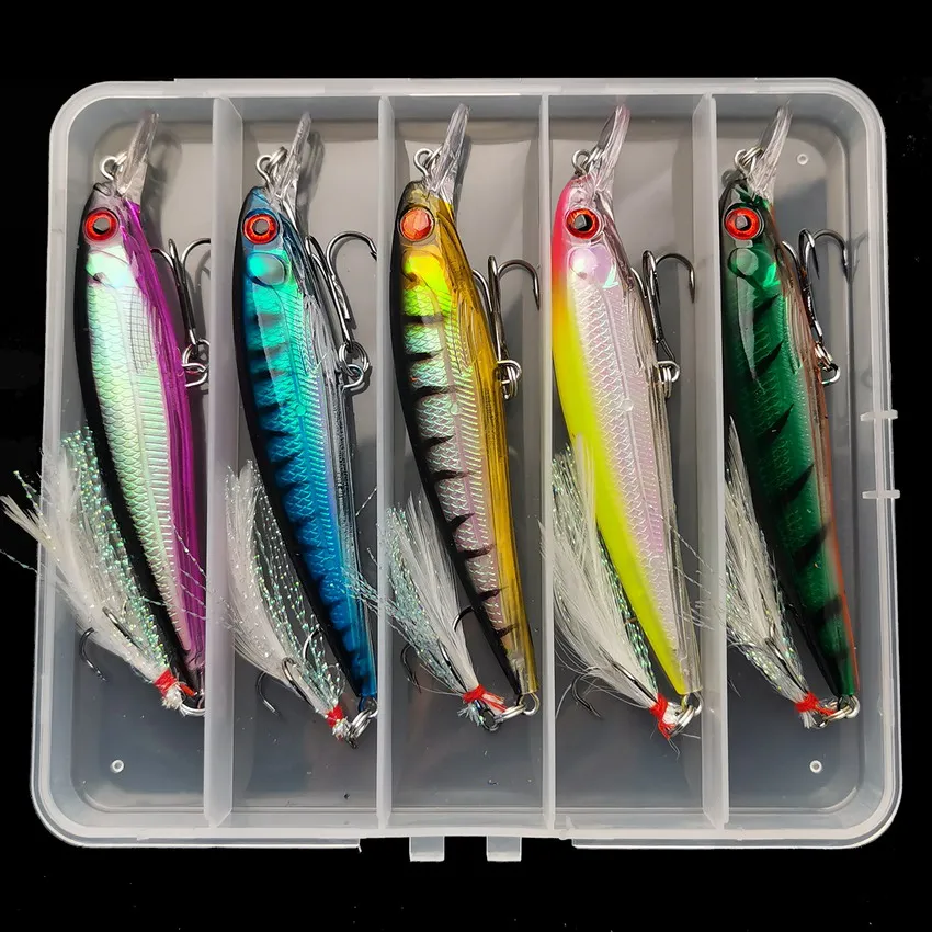 Fishing Equipment Carp - 5ชิ้น/กล่อง3D เลเซอร์ Bionic Eyes เหยื่อปลาซิว-13.3g/6.8g เหยื่อแข็งพร้อมตะขอแหลมขนนกสำหรับการจับสูงสุด